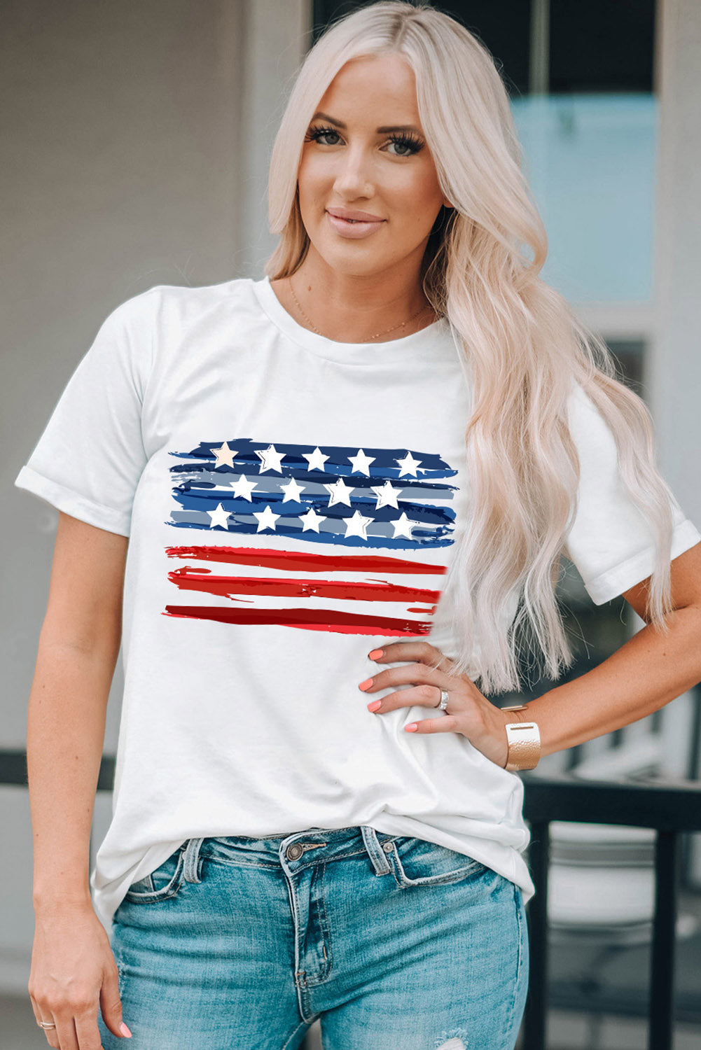 US Flag Graphic Round Neck Tee-Jewearrings