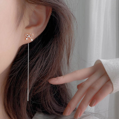 Bow Ear Line New Trendy Simple Fashion Tassel Temperamental Niche High-end Earrings-Jewearrings