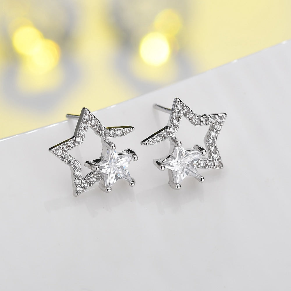 Fashion Women's Empty Five-pointed Star Stud Earrings-Jewearrings