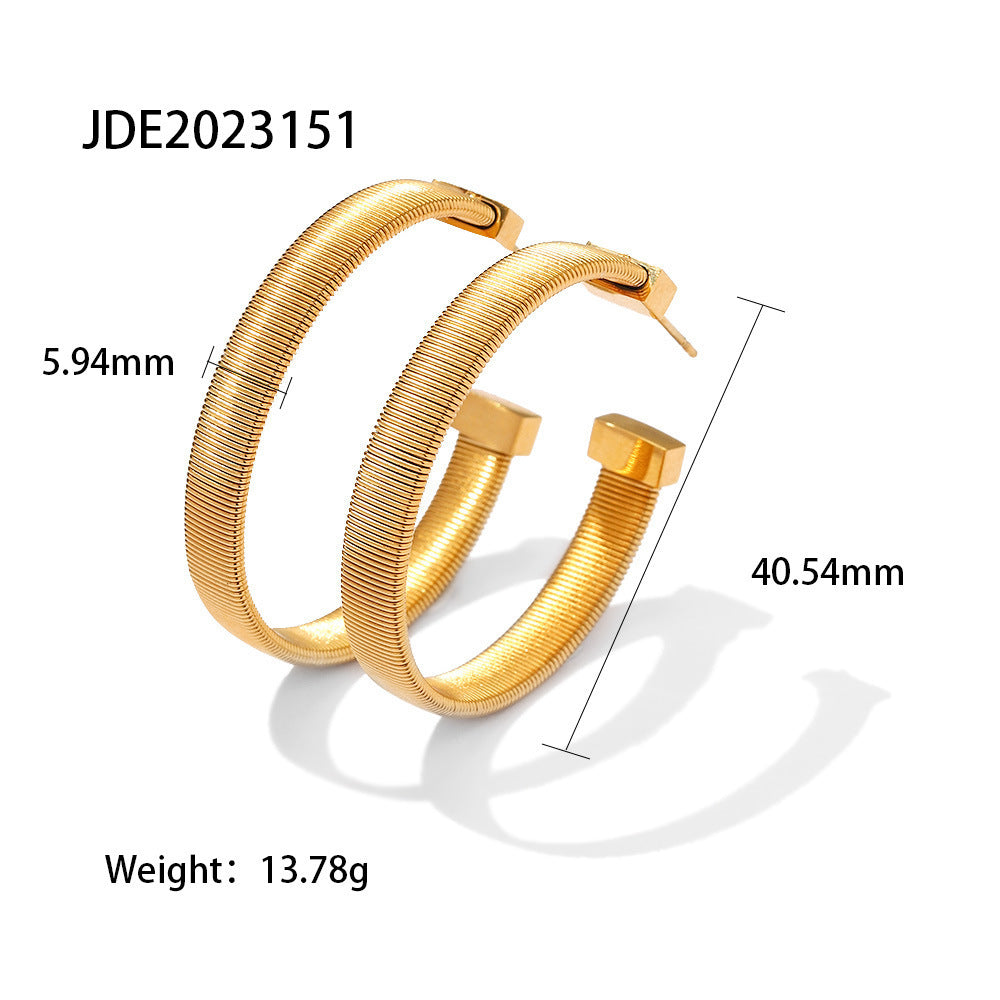 Women's Fashion All-match Stainless Steel C- Shaped Hoop Earrings-Jewearrings