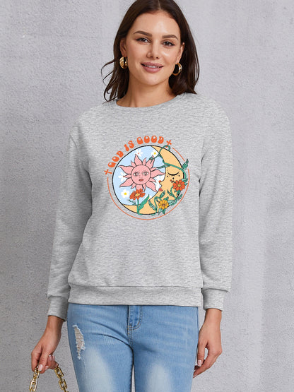 Graphic Round Neck Dropped Shoulder Sweatshirt-Jewearrings