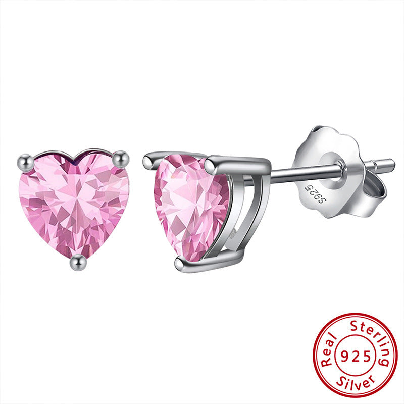 S925 Loving Heart In Sterling Silver Zircon Birthstone Stud Earrings-Jewearrings