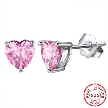 S925 Loving Heart In Sterling Silver Zircon Birthstone Stud Earrings-Jewearrings