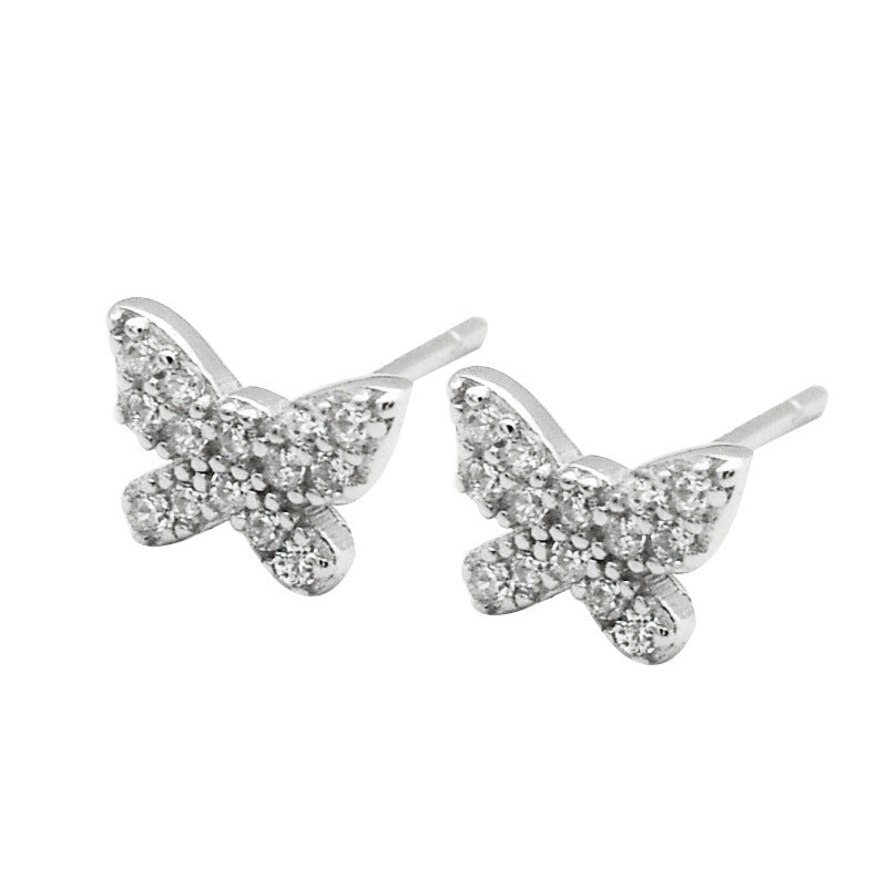 S925 Sterling Silver Butterfly Earrings Korean Edition-Jewearrings