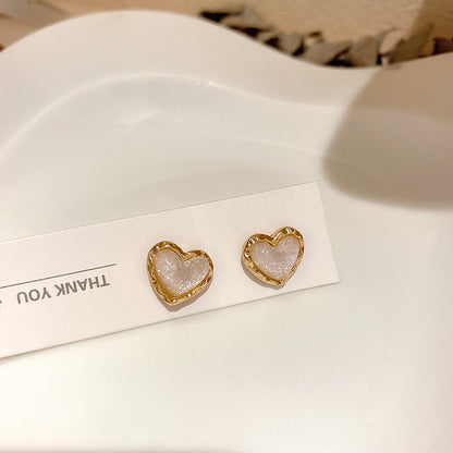 Real Gold Plating 925 Silver Needle Love Heart Stud Earrings-Jewearrings