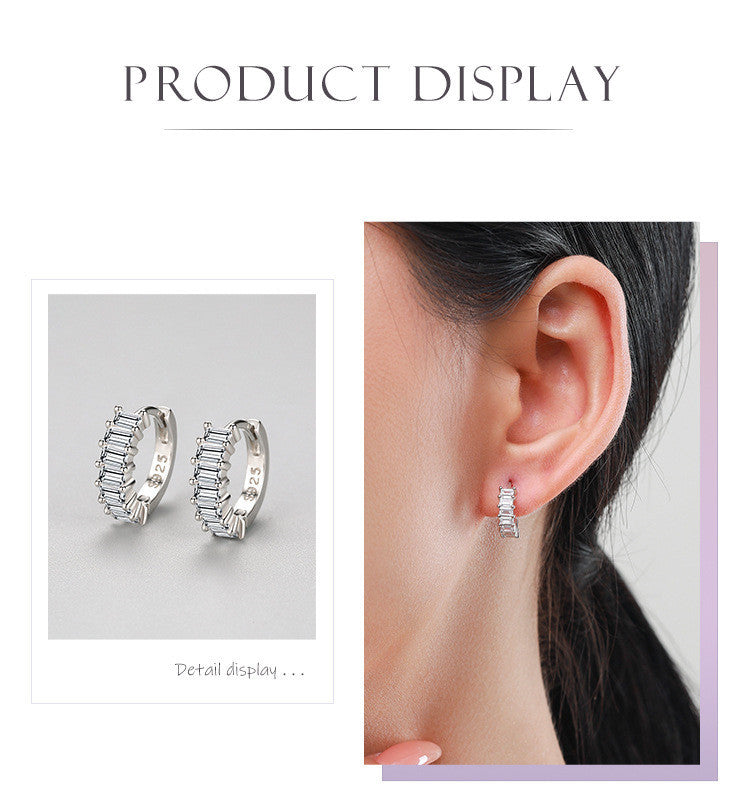 S925 Sterling Silver Sugar Cube Zircon Earrings-Jewearrings