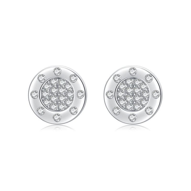 S925 Sterling Silver Micro Set Simple Round Stud Earrings-Jewearrings