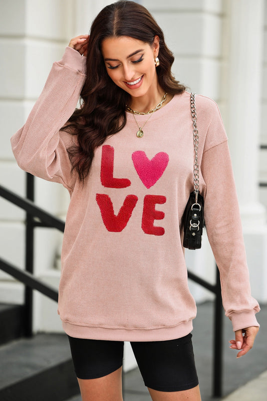 LOVE Round Neck Dropped Shoulder Sweatshirt-Jewearrings