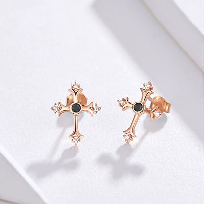 Vintage Rose Gold Plated Cross Stud Earrings-Jewearrings