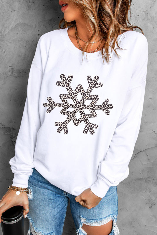 Snowflake Graphic Dropped Shoulder Sweatshirt-Jewearrings