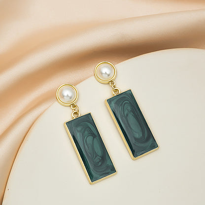 925 Silver Needle New Retro Rectangular Oil Drop Earrings-Jewearrings