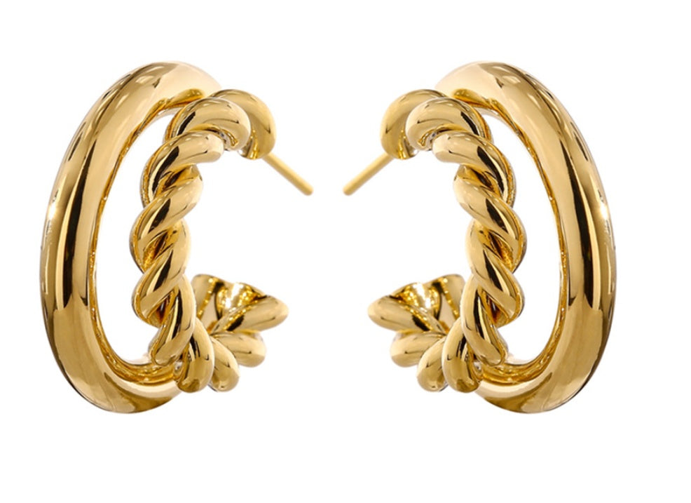 S925 Special-interest Design Simple Hemp Rope Double C Asymmetric Trending Earrings Ear Clip-Jewearrings