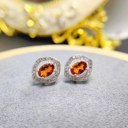 Natural Citrine Stud 925 Silver Retro Colored Gems Ornament Crystal Accessories Stud Earrings-Jewearrings