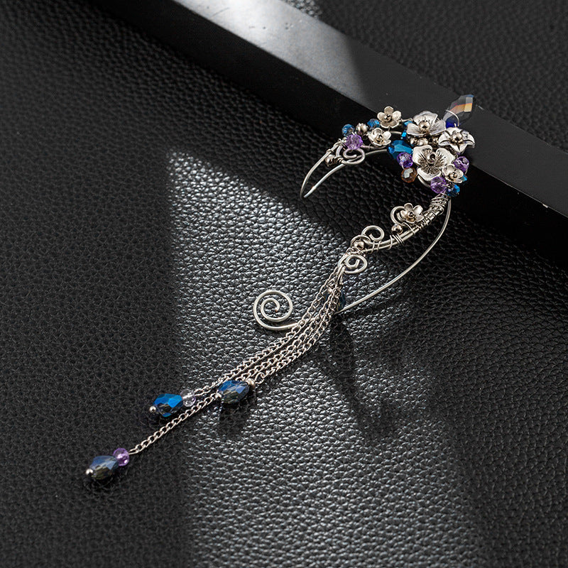 Metal Non-piercing Ear Clip Elf Handmade Ear Hanging Long Fringe Earrings-Jewearrings