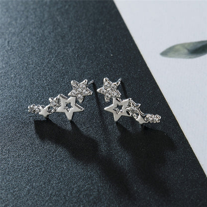 Korean Version Of Simple Fashion Zircon Star Ear Clip Earrings-Jewearrings