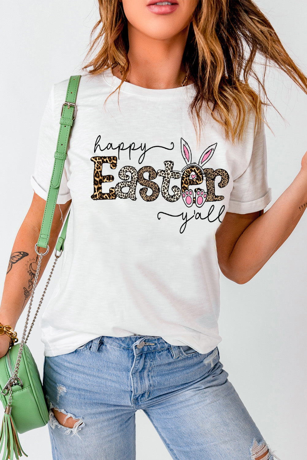 HAPPY EASTER Y'ALL Graphic Round Neck Tee-Jewearrings