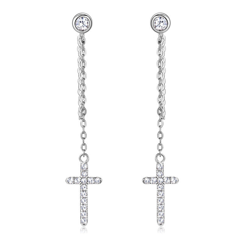 Su Cross Moissanite Ear Stud Female Refined Long Earrings-Jewearrings