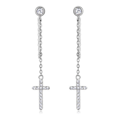 Su Cross Moissanite Ear Stud Female Refined Long Earrings-Jewearrings