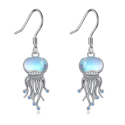 Sterling Silver Ocean Jellyfish Moonstone Dangle Earrings Jewelry Gifts for Women-Jewearrings