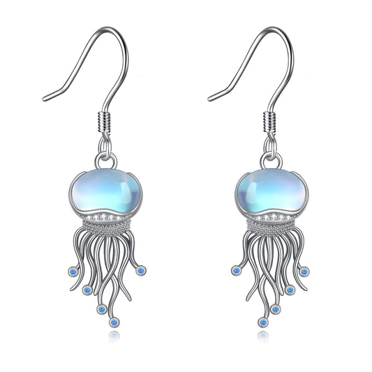 Sterling Silver Ocean Jellyfish Moonstone Dangle Earrings Jewelry Gifts for Women-Jewearrings