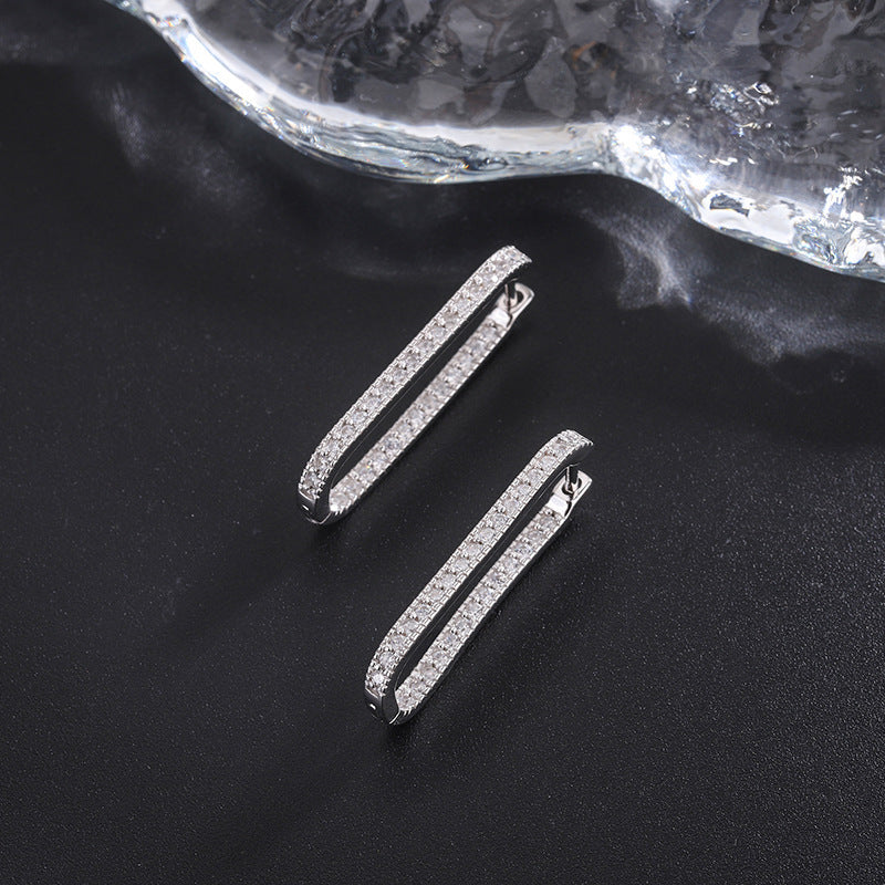 S925 Sterling Silver Geometric U-shaped Full Bore Earrings-Jewearrings