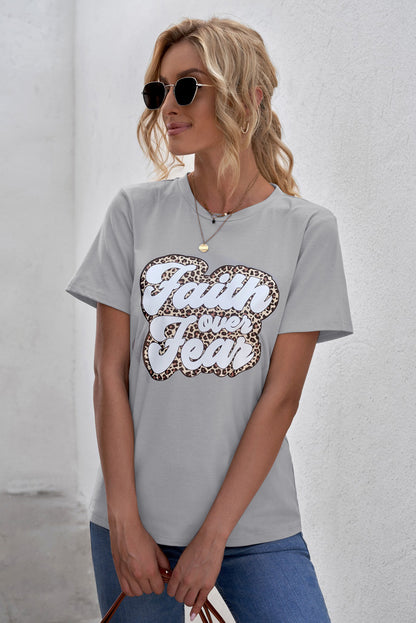 FAITH OVER FEAR Graphic Round Neck Tee-Jewearrings