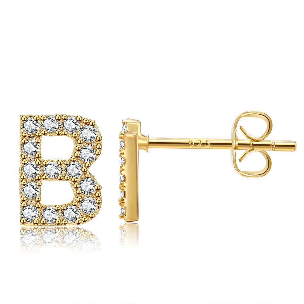 Women's Fashion Brass And Real Gold Plated Zirconia Letter Earrings-Jewearrings