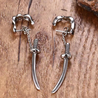 Trendy Fashion Hip Hop Punk Men's Cross Sword Chain Stud Earrings-Jewearrings