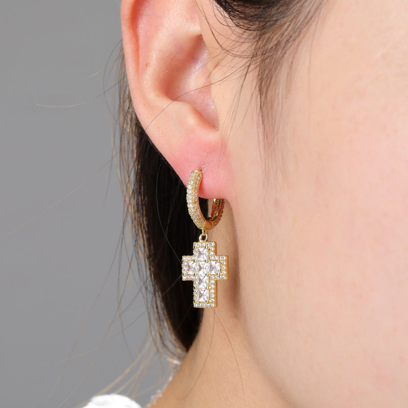 Cross full zircon earrings-Jewearrings