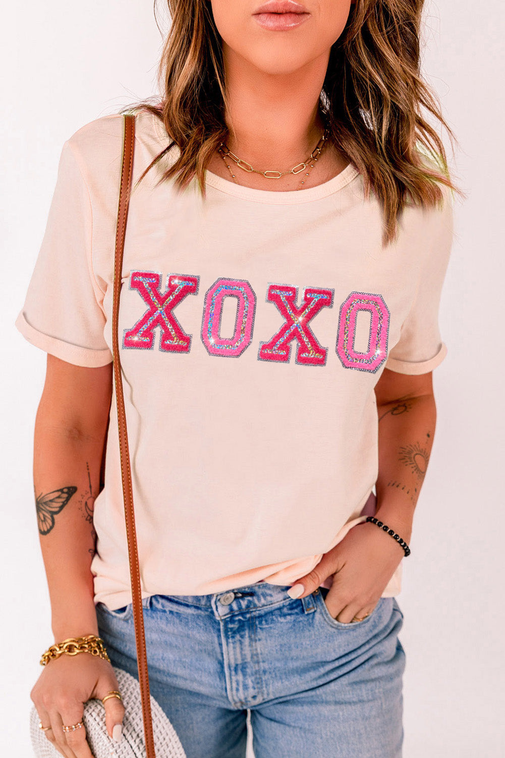 XOXO Round Neck Short Sleeve T-Shirt-Jewearrings