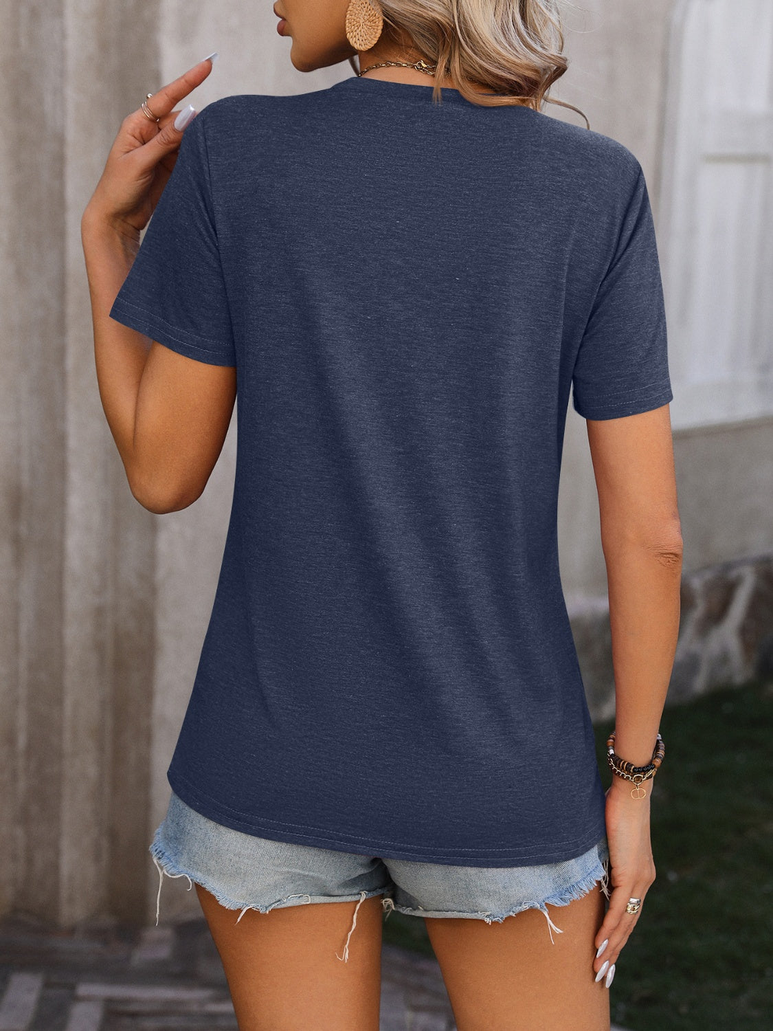 Heathered Round Neck Short Sleeve T-Shirt-Jewearrings