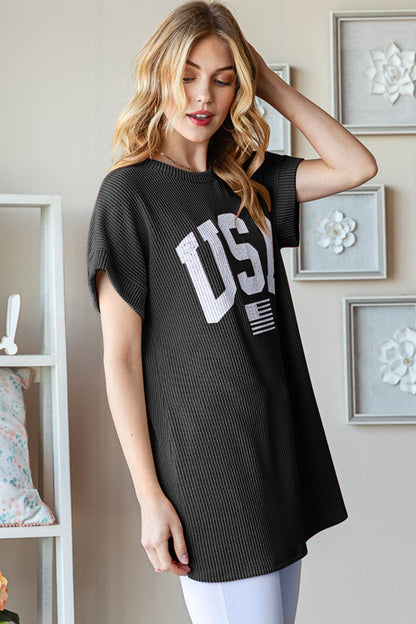 Heimish Full Size USA Graphic Short Sleeve Ribbed Top-Jewearrings