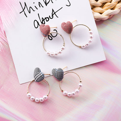 Wild Houndstooth Love Ear Studs Temperament Sweet Pearl Ring Geometric Earrings-Jewearrings