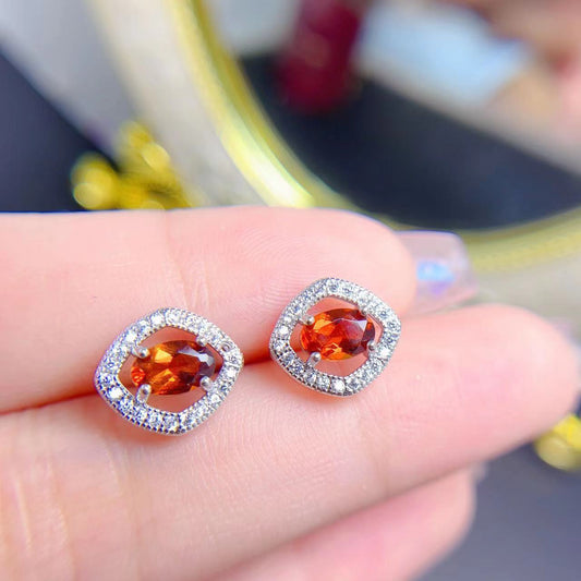 Natural Citrine Stud 925 Silver Retro Colored Gems Ornament Crystal Accessories Stud Earrings-Jewearrings