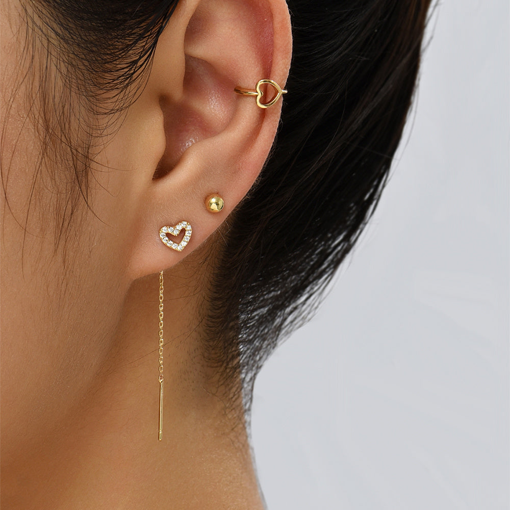 Personality Minority Love Three-piece Set Of Gold Copper Micro-zircon Ear Clip Earrings Female-Jewearrings