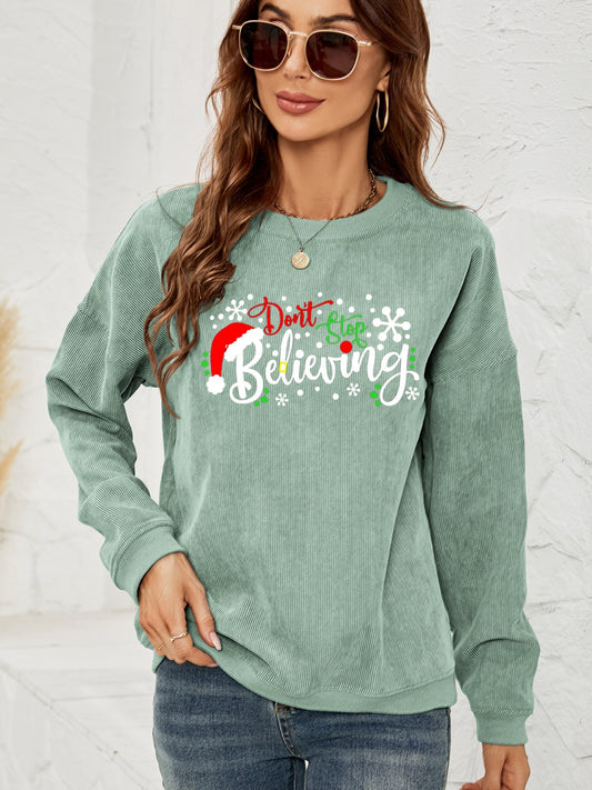 DON'T STOP BELIEVING Graphic Sweatshirt-Jewearrings