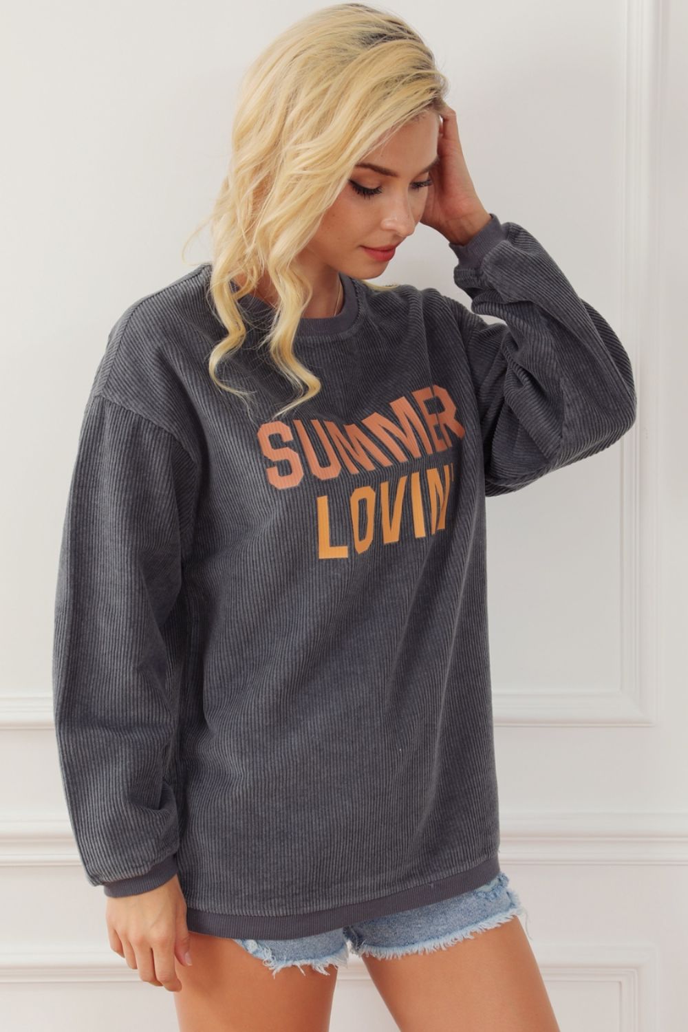 SUMMER LOVIN Graphic Textured Pullover Sweatshirt-Jewearrings