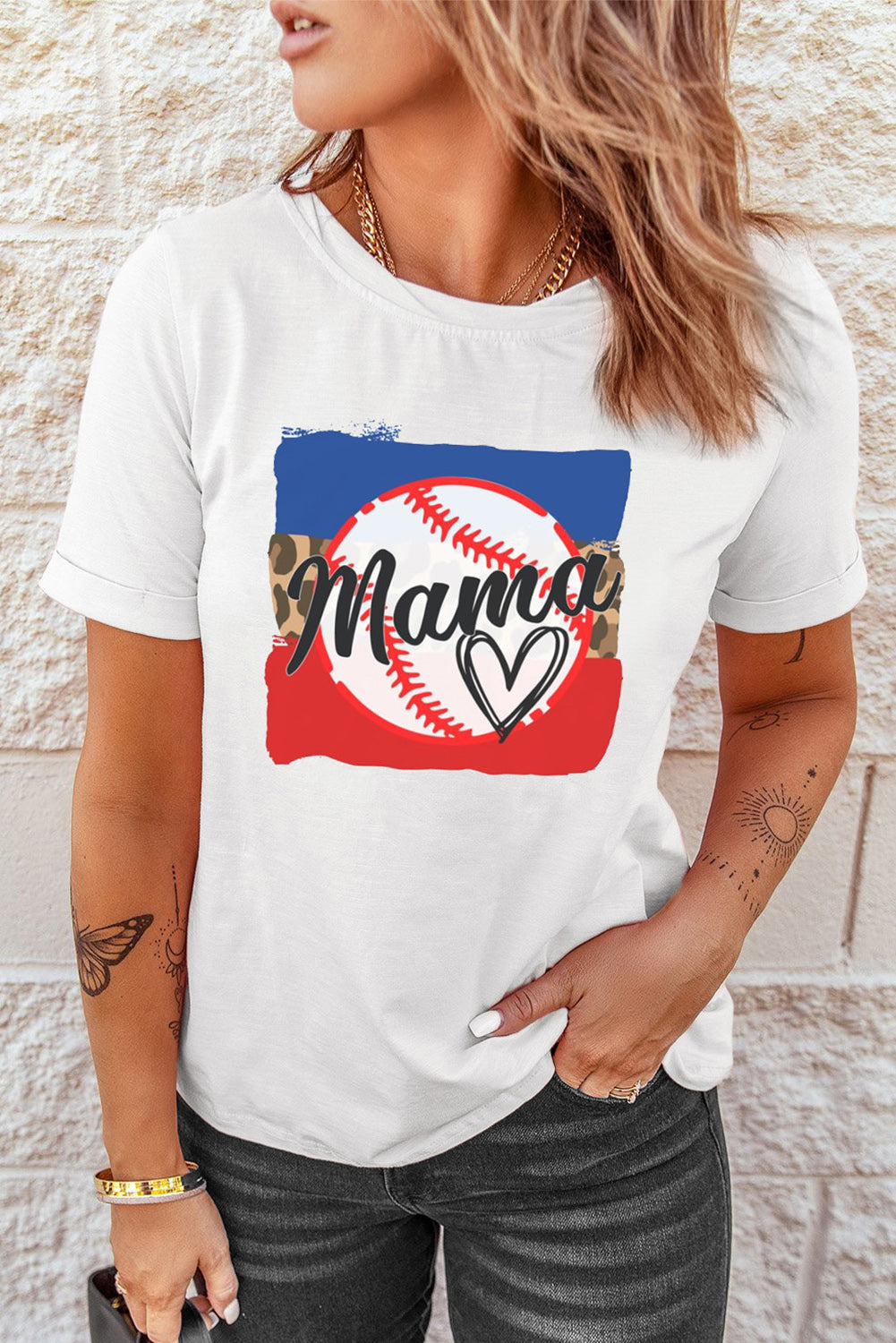 MAMA Heart Graphic Round Neck T-Shirt-Jewearrings