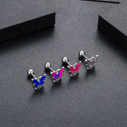 Oil Dripping Butterfly Ear Bone Stud Earrings Piercing Jewelry-Jewearrings