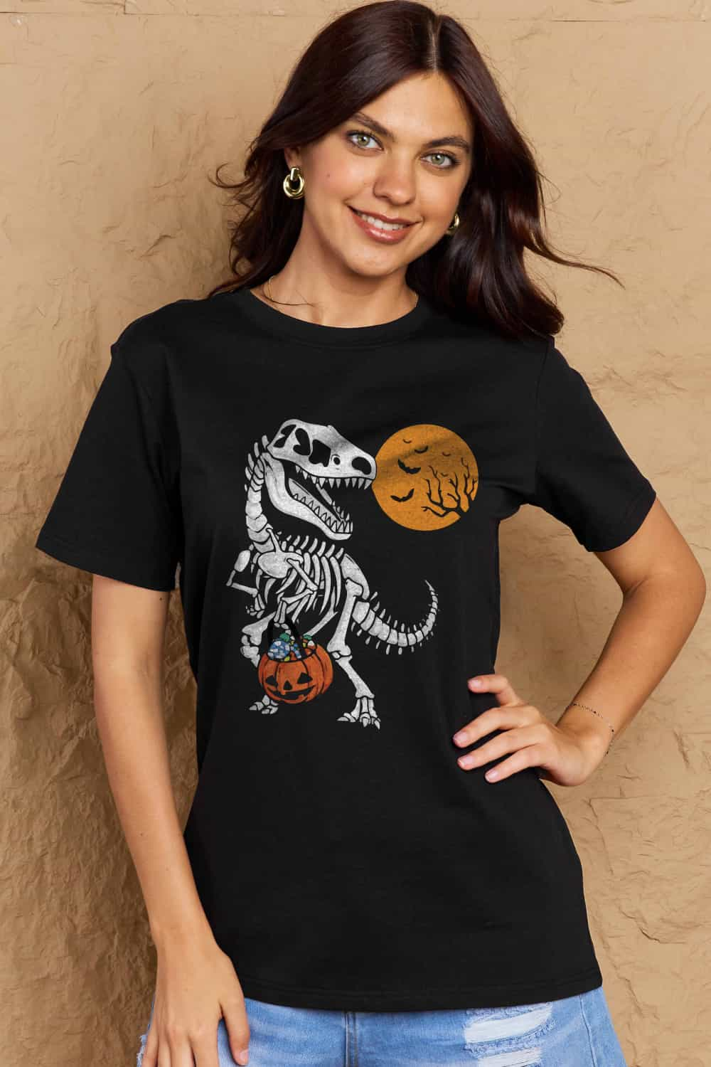 Simply Love Full Size Dinosaur Skeleton Graphic Cotton T-Shirt-Jewearrings