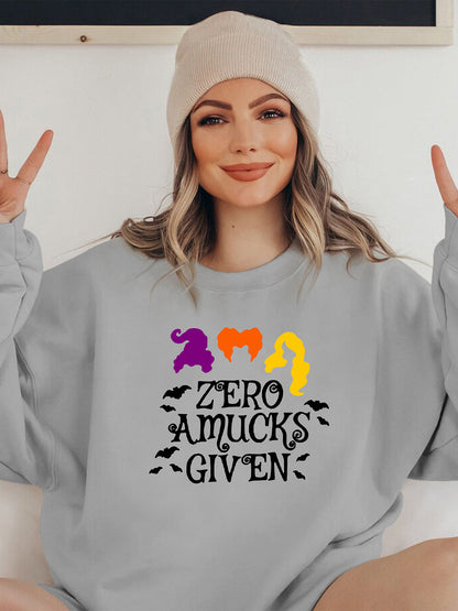 Full Size Round Neck Long Sleeve ZERO AMUCKS GIVEN Graphic Sweatshirt-Jewearrings