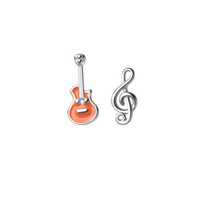 Female Cute Simple S925 Sterling Silver Guitar Note Earrings-Jewearrings