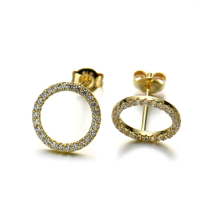 Women's Gold Zircon Ring Earrings-Jewearrings