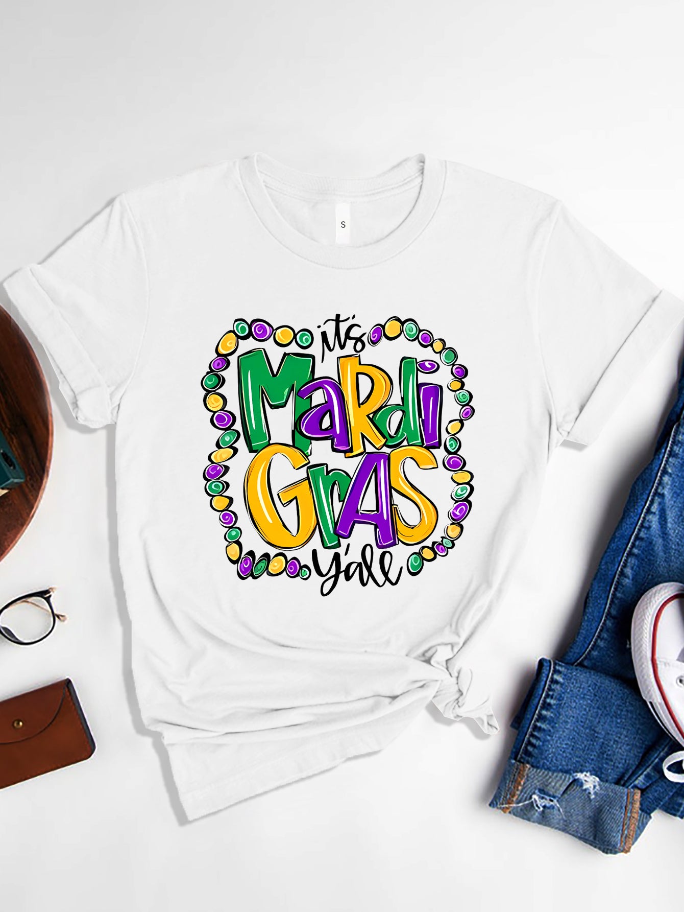 IT'S MARDI GRAS Y'ALL Round Neck T-Shirt-Jewearrings