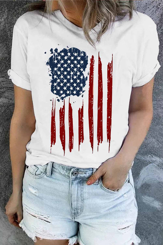 US Flag Graphic Round Neck Short Sleeve Tee-Jewearrings