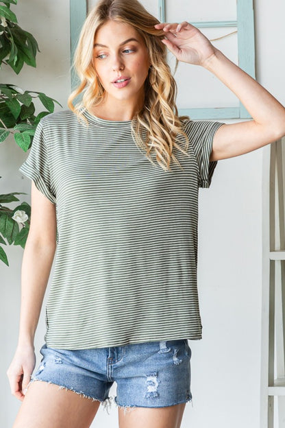 Reborn J Striped Round Neck Short Sleeve T-Shirt-Jewearrings