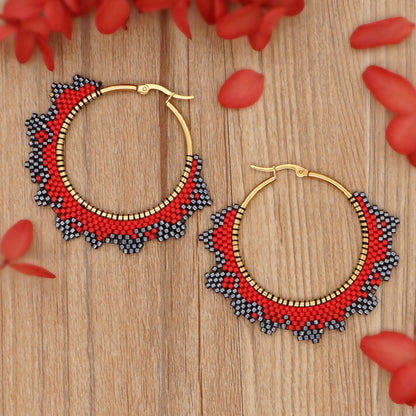 Handmade Woven Beaded Hoop Earrings-Jewearrings