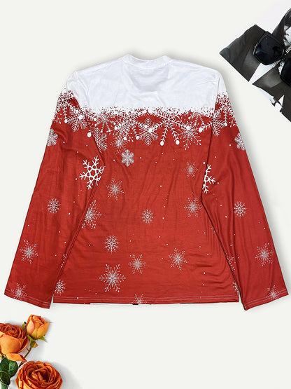 Plus Size Snowflake Print Round Neck T-Shirt-Jewearrings