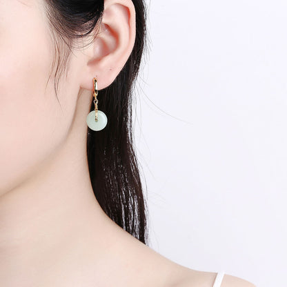 Women's Gold Plated Safety Buckle Hetian Jade Earrings-Jewearrings