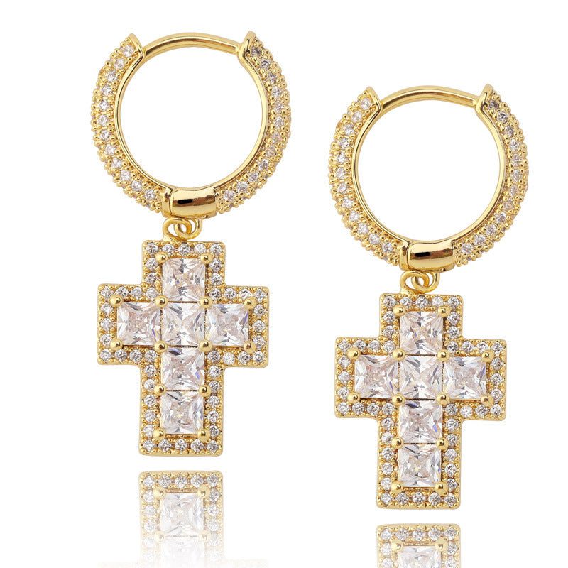 Cross full zircon earrings-Jewearrings